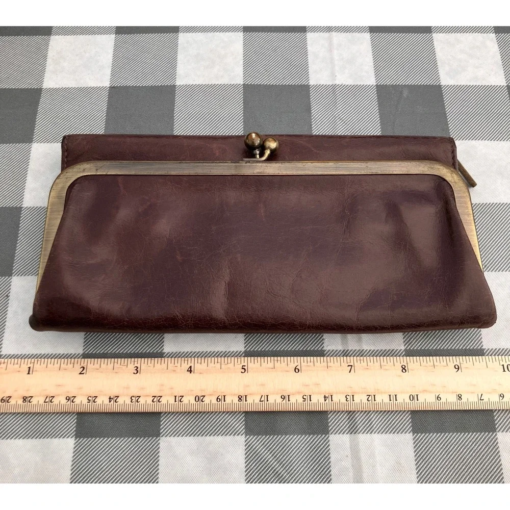 Hobo Lauren Clutch Wallet Womens Brown Leather Double Frame Kiss Lock Mirror